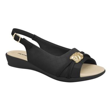 Imagem de Sandália Feminina Piccadilly Salto Baixo Anabela Slingback, 37, Preto