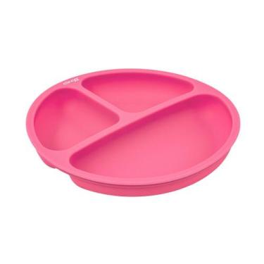 Imagem de Prato Infantil de Silicone com 3 Divisórias - Cor Rosa - Desembrulha