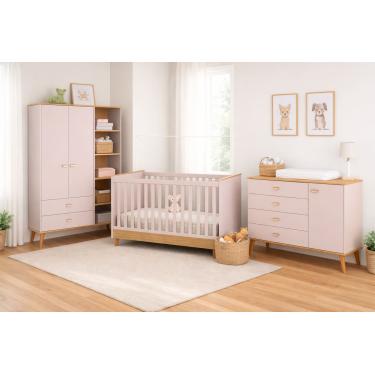 Imagem de Conjunto Quarto Infantil Ternura Bartira Cômoda 5 Gavetas Berço 2 em 1 Guarda-Roupa 2 Portas Colchão Herval Espuma D18