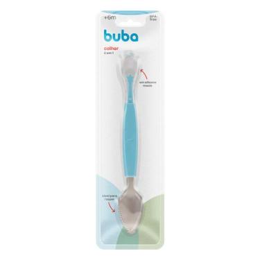 Imagem de Colher 2 em 1 Buba Raspa Fruta em Inox e Silicone Azul