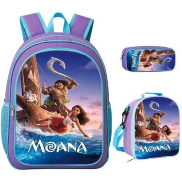 Imagem de Kit Mochila Escolar Moana Menina Lancheira Térmica+ Estojo - Sem Marca