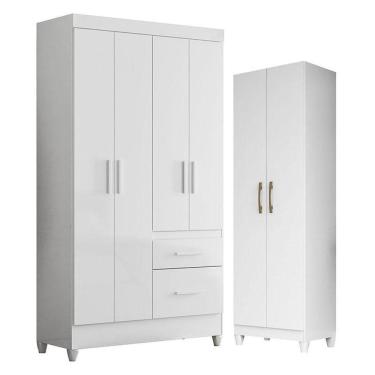 Imagem de Guarda Roupa Solteiro Madri E Armário Multiuso New íris Branco Brilho - Moval