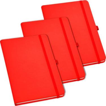Imagem de Kit 3x Caderneta de Anotações 9x14cm 80 Fls Pautadas Vermelho - TopGet