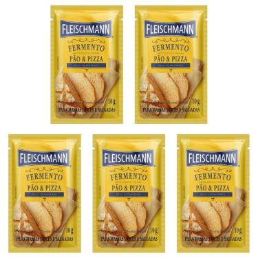 Imagem de Kit 5 Fermento Biológico Seco 10g Massa Pão e Pizza Instantâneo Fleischmann