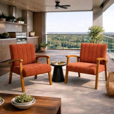 Imagem de Conjunto 2 Poltronas Haley Tecido Boucle Estrutura Madeira Maciça Para