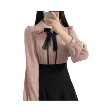 Imagem de Blusas Femininas Elegantes De Trabalho Com Botões, Estilo Preppy Vinta