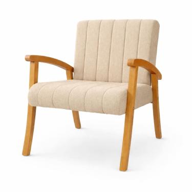 Imagem de Kit 2 Poltronas Haley Decorativa Linho Sala Estar Área Gourmet Varanda Madeira Maciça