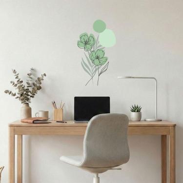 Imagem de Adesivo Floral Boho Verde Estilo Nórdico 35x60 Minimalista Abstrato