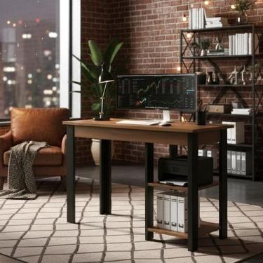 Imagem de Mesa de Escritório Office  Design Industrial Moderno com Prateleiras L