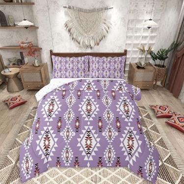 Imagem de jejeloiu Conjunto de edredom boho asteca para todas as estações, conjunto de cama com 2 fronhas, microfibra geométrica, roupa de cama infantil, boêmia, para decoração de quarto, edredom respirável