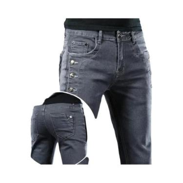 Imagem de Calças Jeans Slim Fit Para Homens, Estilo Skinny, Cinza E Preto, Casua
