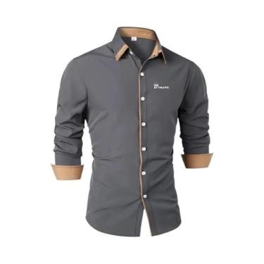 Imagem de Camisa Casual Masculina De Manga Longa Com Botões E Gola Lapela Para T