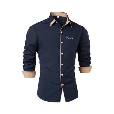 Imagem de Camisa Casual Masculina De Manga Longa Com Botões E Gola Lapela Para T