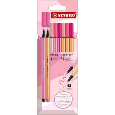 Imagem de Kit STABILO PINK  8 Canetas Rosa (4 Point 88 + 4 Pen 68)  Fineliner + 