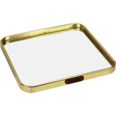 Imagem de Bandeja Quadrada Home&co Com Espelho Metal 1x20x20cm Dourado Para Serv
