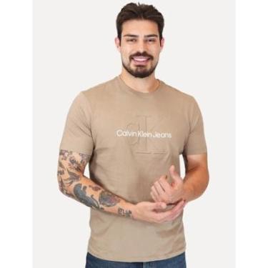 Imagem de Camiseta Calvin Klein Jeans Masculina Embossed Logo Caqui Médio-Masculino