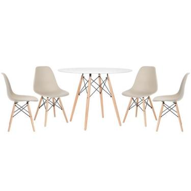 Imagem de Mesa redonda Eames 100 cm branco + 4 cadeiras Eiffel DSW - Nude - Lara