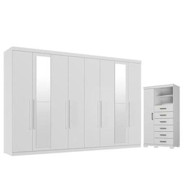 Imagem de Guarda Roupa Casal New Master 8 Portas 4 Gavetas com Espelho e Cômoda 