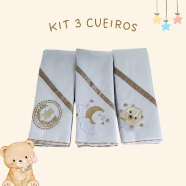 Imagem de Kit Cueiro Flanelado Bordado 3 Peças para Bebê 100% Algodão MODELO:MAS