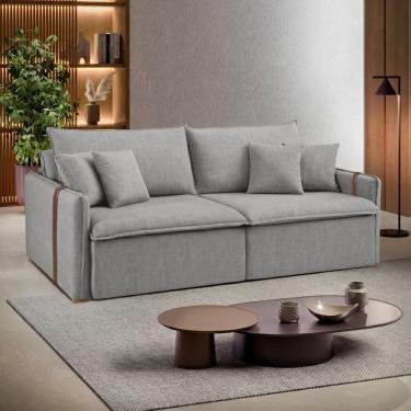 Imagem de Sofá Cama Retrátil e Reclinável 2 Lugares Pés Madeira Maciça 200Cm Windsor Yescasa Cinza