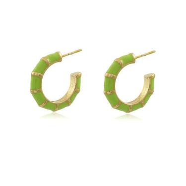 Imagem de Brinco Argola Pequena Colors Verde Abacate Banho em Ouro - Viva Jolie