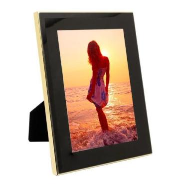 Imagem de Porta-Retrato De Aço Inox Com Vidro Preto 13x18Cm - WOLFF