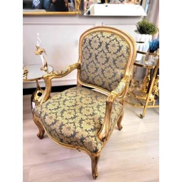 Imagem de Poltrona Luiz Xv Pernas Cabriolé Folha Ouro Tecido Classico - luxdecor