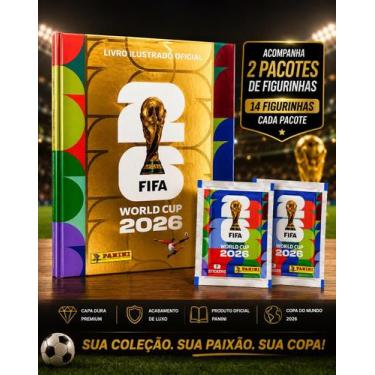 Imagem de Kit Álbum Copa do Mundo 2026 Capa Dura Ouro Com 14 Figurinhas Panini O