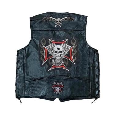 Imagem de Colete De Couro Masculino Sem Mangas Para Motociclistas Com Patches Bo
