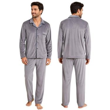 Imagem de Pijama Masculino Aveludado Toque de Seda Mangas Longas e Calça Comprid