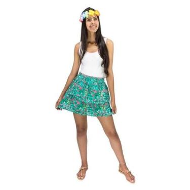 Imagem de Saia Curta Rodada Feminina Verde Estampa Floral - Fantasias Carol MA, 