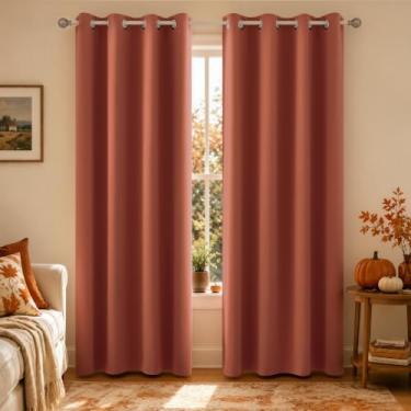 Imagem de Cortinas Blackout Laranja Queimado KOUFALL para Sala de Estar, Conjunto com 2 Painéis, 203 cm de Comprimento, Cortinas Térmicas Pretas para Janela, Quarto, Pátio, Porta de Vidro Deslizante, Persianas