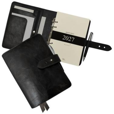 Imagem de Agenda Diária Couro 2027 330-R Personalizada Raffai Couros, Preto