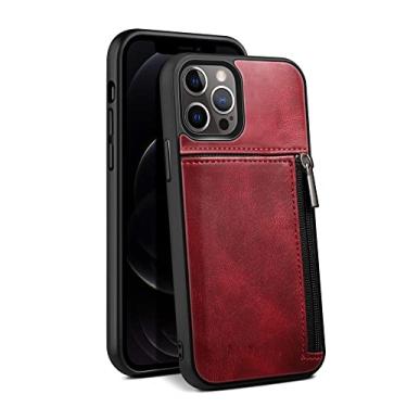 Imagem de Capas de telefone de couro de luxo para iphone 13 12 pro max capa de telefone de couro slots para cartão porta moedas bolsa carteira vermelha para iphone 13