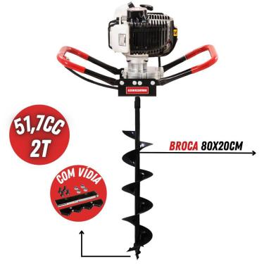Imagem de Perfurador de Solo Profissional á Combustão Kawashima ED52EBS 52cc 2T Com Broca de 80x20cm com Lâmina de Vídia Ideal Para Coletas e Amostras de Solos