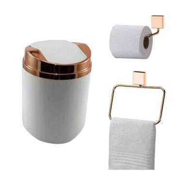 Imagem de Kit 3 Peças Banheiro Lixeira + Papeleira + Toalheiro Argola Rosé Gold - Future