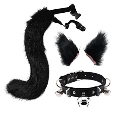 Imagem de Newmind Long Fur Cat Ears and Cat Tail Leather Choker Set Halloween Party Kitty Cosplay Costume Kits - Black