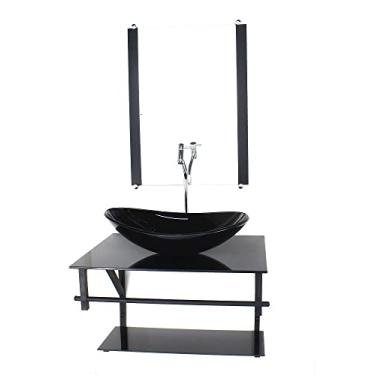 Imagem de GABINETE DE VIDRO PARA BANHEIRO 60CM AP CUBA OVAL PRETO FULL COM TORNEIRA CROMADA