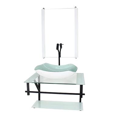 Imagem de GABINETE DE VIDRO PARA BANHEIRO 60CM AP CUBA ABAULADA BRANCO COM TORNEIRA PRETA