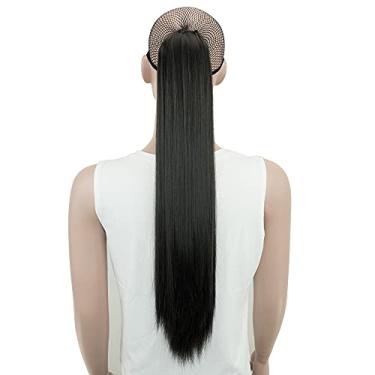 Imagem de IMISSU Clipe de mandíbula cacheado grosso e bagunçado Extensões de cabelo de rabo de cavalo Clipe de rabo de cavalo em peruca (Reto Preto)