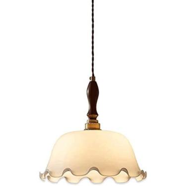 Imagem de KRASS Nordic Retro Branco Verde Pingente Luz Moderna Cabeça Única Latão Suspenso Pétala Vidro Lustre Suspenso Nogueira Luminária Café Bar Luz E27 Luminária Pendurada, Branco, Colecionador 88