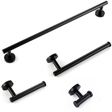 Imagem de Pistola de aço inoxidável cinza preto cromado polido ouro escovado gancho gancho barra de toalha suporte de papel acessórios de banheiro, 4 peças, conjunto preto