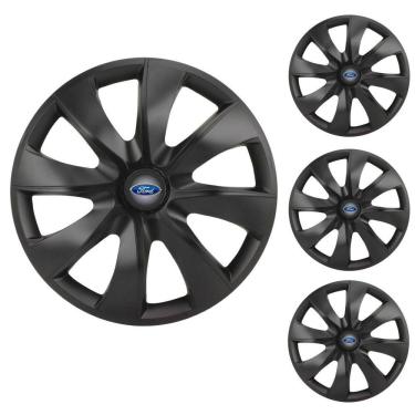 Imagem de Jogo Calota Aro 14 Prime Fosc Black Elitte Preto Fosco + Emblema Resinado Ford (Fiesta Ka Ecosport Focus)