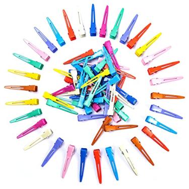 Imagem de 100 pacotes de clipes de cachos jacaré de cores sortidas, bandenger de 4,5 cm com grampos de pino único acessórios de cabelo, para meninas e mulheres, estilo de cabelo, coloração de cabelo, cor aleatória