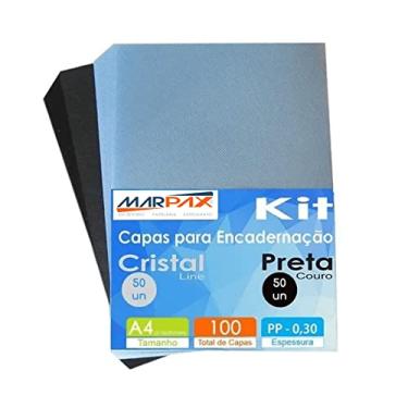 Imagem de Kit Capa encadernação A4 - Preta Couro + Cristal Line 100un