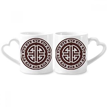 Imagem de Four Blessings Conjunto de canecas de porcelana para casal, símbolo chinês chinês, coração de cerâmica
