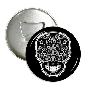 Imagem de Emblema multifuncional preto branco com ímã de geladeira Dia dos Mortos do México