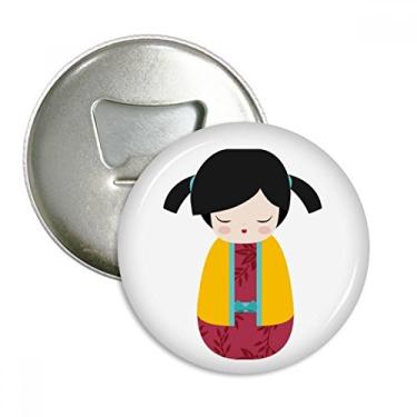 Imagem de Quimono Amarelo Arte Boneca Japonesa Abridor de Garrafas Imã Emblema Multifuncional