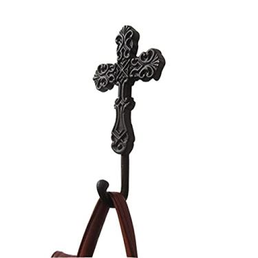 Imagem de GUIPAIHAI Gancho de parede de ferro fundido em forma de cruz retrô detalhes de casa de fazenda feito à mão jardim rústico decoração de parede rack de metal (cor: preto antigo, tamanho: 10x19cmH)