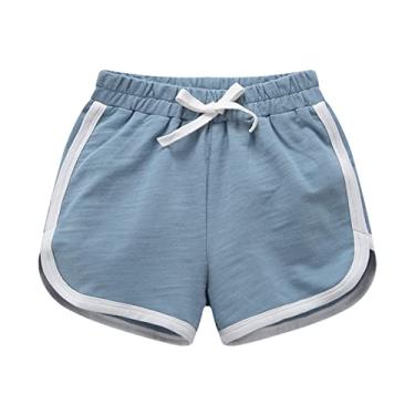 Imagem de Calção de banho para meninos e meninas, shorts de algodão, atlético, para corrida, para crianças (azul, 7 a 8 anos)